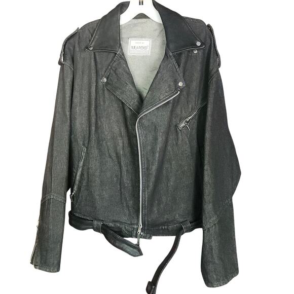 HUK.A.POO Vintage Jeans Jacket Men's Leather trimmed moto grunge RARE - Picture 1 of 9